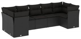 Set divani da giardino con cuscini 7pz nero polyrattan