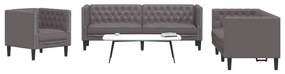 Set Divani Chesterfield 3pz Grigio İn Similpelle /