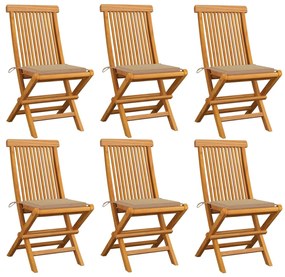 Sedie da giardino con cuscini beige 6 pz in massello di teak