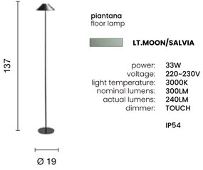 Piantana LED moderna senza fili ricaricabile touch H137 MOON Salvia