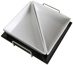 Set di 2 ciotole con vassoio TORO in ceramica e legno