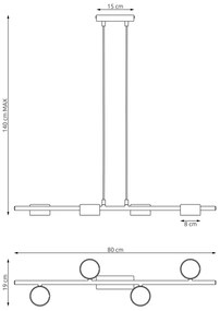 Lampadario Minimal Hermes Acciaio Nero 4 Luci Gx53 Ip20