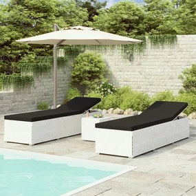 Lettini prendisole con tavolino 3 pz in polyrattan bianco