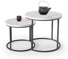 SET 2x Tavolino OREO diametro 43/53 cm nero/marmor decor