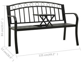 Panchina da Giardino con Tavolo 125 cm in Acciaio Nera