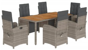 Set da pranzo da giardino 7 pz con cuscini in polyrattan grigio