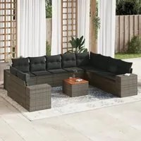 Set Divani da Giardino 11 pz con Cuscini in Polyrattan Grigio 3225521