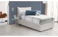 Letto singolo Marianna, Letto contenitore con rivestimento in ecopelle, Made in Italy, Apertura laterale, con materasso cm 80x190 incluso, Bianco