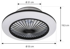 Lindby Ventilatore da soffitto a LED Mamuti, nero, silenzioso, Ø 55 cm