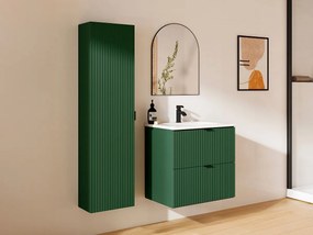 Mobile per bagno sospeso con scanalature con lavabo da incasso e colonna - Verde opaco - 60 cm - ZEVINI
