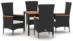 Set da pranzo da giardino 5 pz nero con cuscini in polyrattan