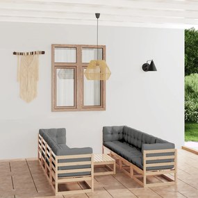 Set divani da giardino 9 pz con cuscini legno massello di pino