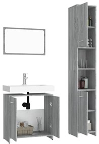 Set mobili da bagno 3 pz grigio sonoma in legno multistrato