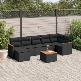 Set divani da giardino con cuscini 8 pz nero in polyrattan