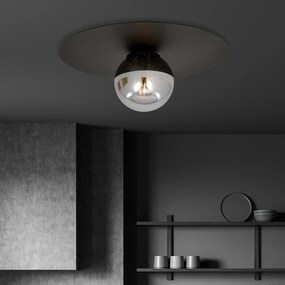 Plafoniera Minimal 1 Luce Mnemosine In Acciaio Nero E Sfera Di Vetro Fumè