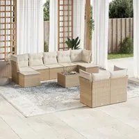 Set Divano da Giardino 10 pz con Cuscini Beige in Polyrattan 3218318