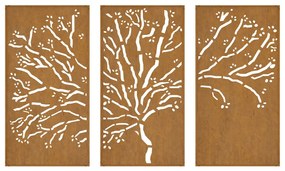 Decorazioni Muro Giardino 3pz 105x55 cm Albero Acciaio Corten