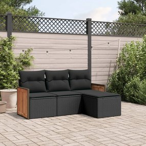 Set Divani da Giardino 4 pz con Cuscini Nero in Polyrattan