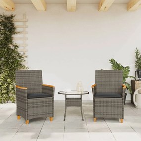 Sedie giardino con cuscini 2pz grigie polyrattan legno massello