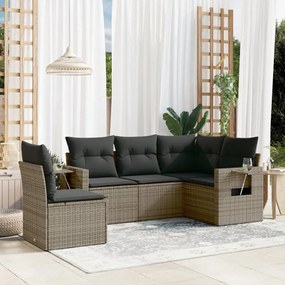 Set Divano da Giardino 5 pz con Cuscini Grigio in Polyrattan