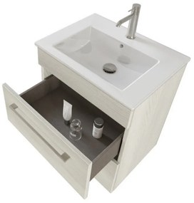 Mobile bagno sospeso 55 cm Smart bianco legno con lavabo e specchio