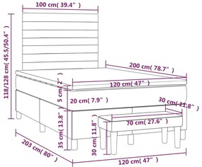 Giroletto a Molle con Materasso Grigio Chiaro 120x200cm Tessuto