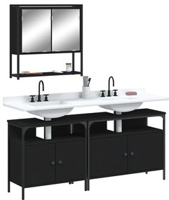 Set mobili da bagno 3 pz nero in legno multistrato