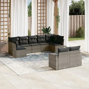 Set Divano da Giardino 9 pz con Cuscini Grigio in Polyrattan