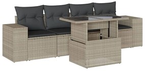 Set divano da giardino 5pz con cuscini grigio chiaro polyrattan