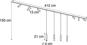 Sistema di illuminazione a binario moderno nero con 6 faretti e 4 luci a sospensione bronzo scuro 1 fase - Slimline Uzzy Loyce