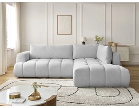 Divano angolare grigio chiaro allungabile e con contenitore (penisola a destra/a L) Fuji – Bobochic Paris