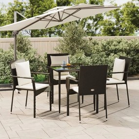 Set da pranzo da giardino 5 pz nero con cuscini in polyrattan