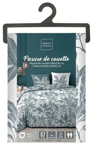 Set copripiumino e federa bianco/blu in cotone per letto matrimoniale ed esteso 240x220 cm Hera – douceur d'intérieur