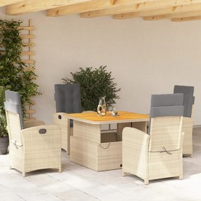 Set Da Pranzo Da Giardino 5 Pz Con Cuscini Beige İn Polyrattan /