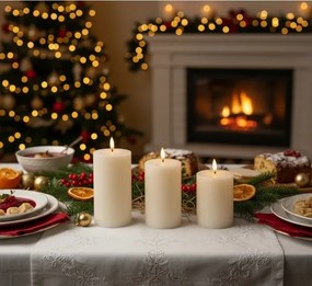 Set 3x candele LED BRILLO, LED/3xAAA, colore crema + telecomando