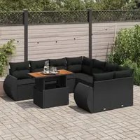 Set Divani da Giardino 9 pz con Cuscini Nero in Polyrattan 3327240