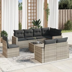 Set divano da giardino 9pz con cuscini grigio chiaro polyrattan