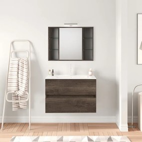 Specchio contenitore Kora rovere scuro in vetro, 1 anta apertura da destra P 16 x L 74 x H 75 cm