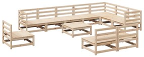 Set divani da giardino 11 pz in legno massello di pino
