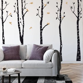 Adesivo murale - Alberi e tronchi con uccellini | Inspio