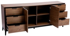 Credenza vintage finitura legno scuro noce e metallo nero con scomparti L180 cm SARTO