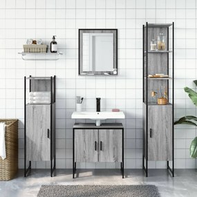 Set mobili da bagno 4 pz grigio sonoma in legno multistrato