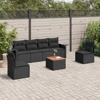 Set Divani da Giardino con Cuscini 7pz Nero Polyrattan 3256839