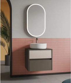 Mobile da bagno sospeso sotto lavabo Niwa 2 cassetti L 59.5 x H 50 x P 45.5 cm grigio e sabbia cannettato