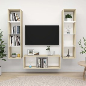 Set porta tv 3 pz bianco e rovere sonoma in truciolato
