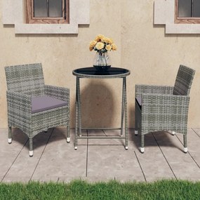 Set Bistrot Giardino 3 Pz Polyrattan E Vetro Temperato Grigio /