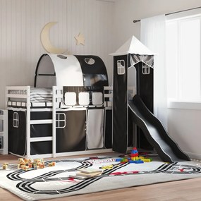 Letto A Castello Con Scivolo E Tende Bianco E Nero 80x200 Cm /