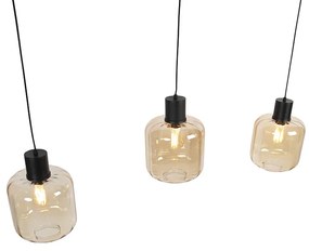 Lampada a sospensione di design nera con vetro ambrato 3 luci 161,5 cm - Qara