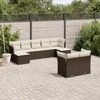 Set Divani da Giardino 9pz con Cuscini Marrone in Polyrattan 3250152