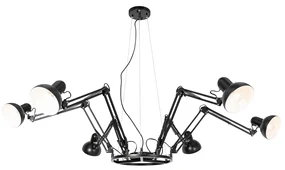 Lampada a sospensione industriale nera a 6 luci regolabile - Hobby Spinne